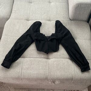 American Threads Black Long Sleeve Crop Top